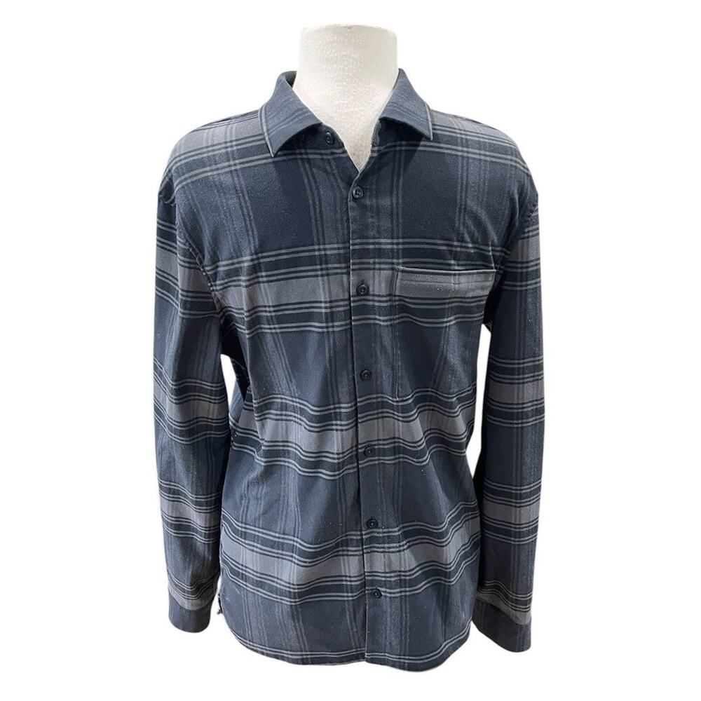 Lululemon Men's Medium Button Up Masons Peak Flannel Shirt Gray Plaid Outdoor